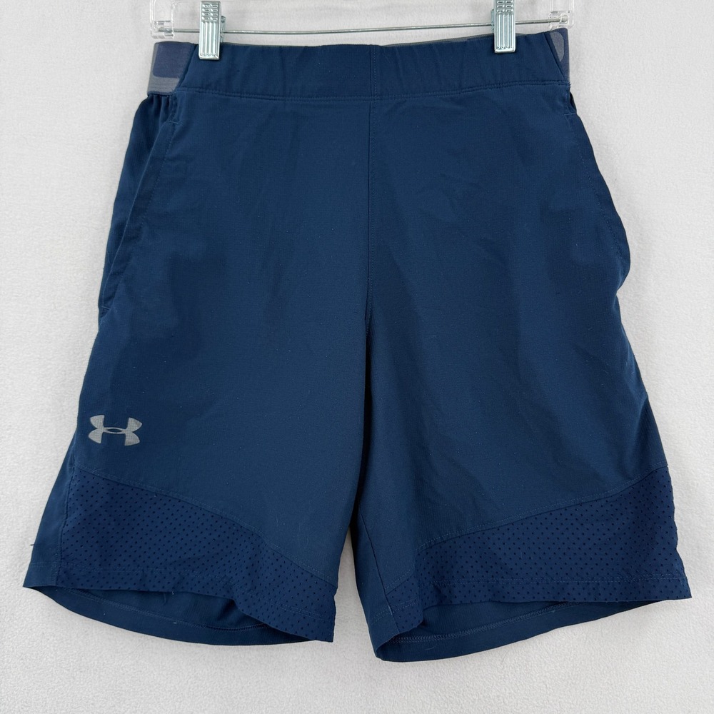 Under Armour HeatGear Fitted Training Shorts Mens M Navy Blue Mesh Athletic - Picture 1 of 7